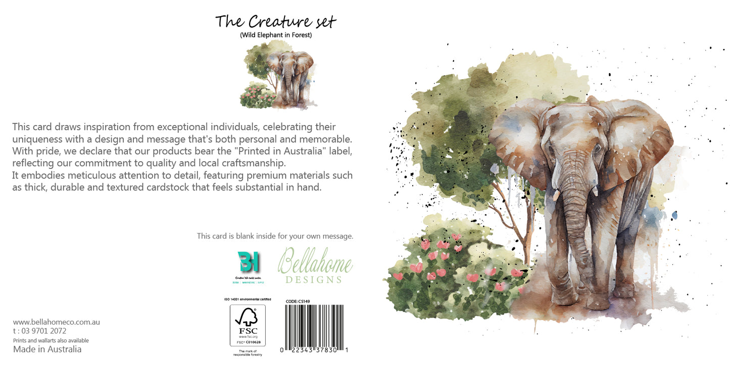 Wild Elephant in Forest Greeting Card - The Creatures Set - 10 Pcs