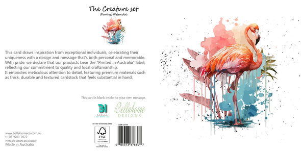 Flamingo Watercolor Greeting Card - The Creatures Set - 10 Pcs