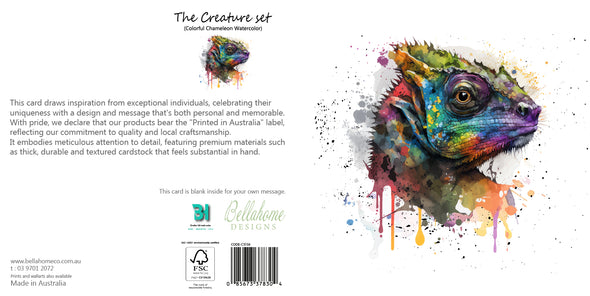 Colorful Chameleon Watercolor Greeting Card - The Creatures Set - 10 Pcs