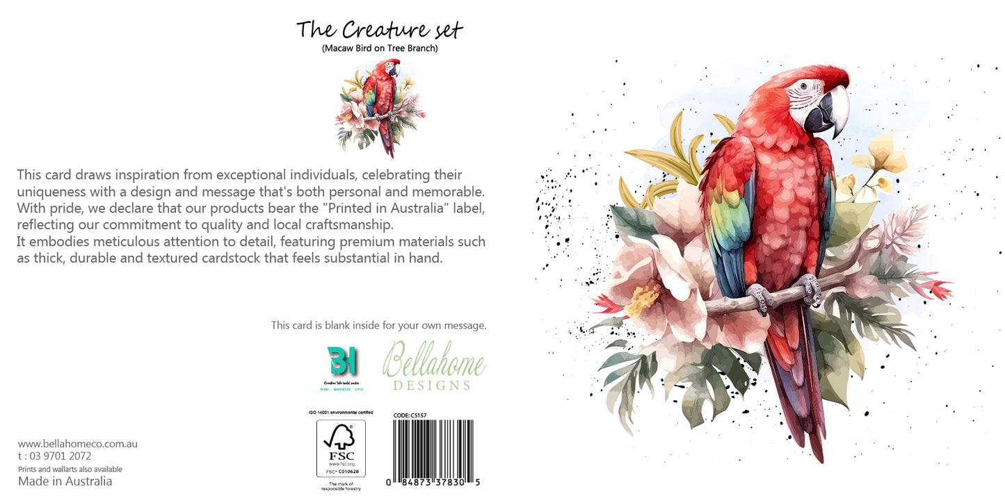 Macaw Bird Greeting Card - The Creatures Set - 10 Pcs