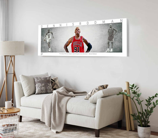 Dennis Rodman Basketball Panorama Stretched Canvas Wall Art wall art