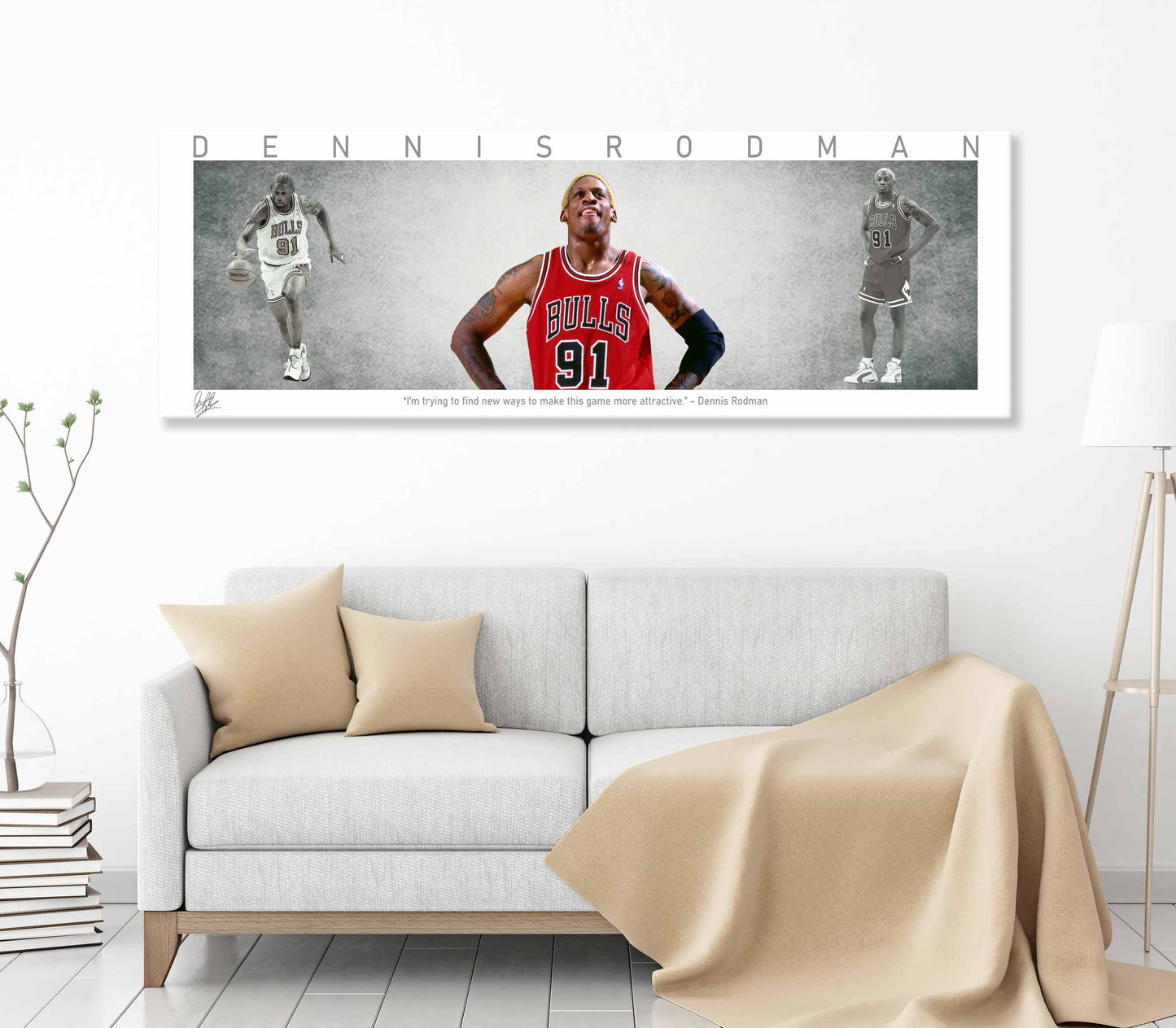 Dennis Rodman Basketball Panorama Stretched Canvas Wall Art wall art