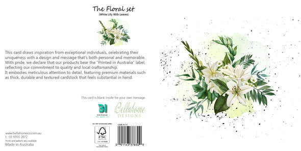 White Lilly With Leaves Greeting Card - The Floral Set - 10 Pcs