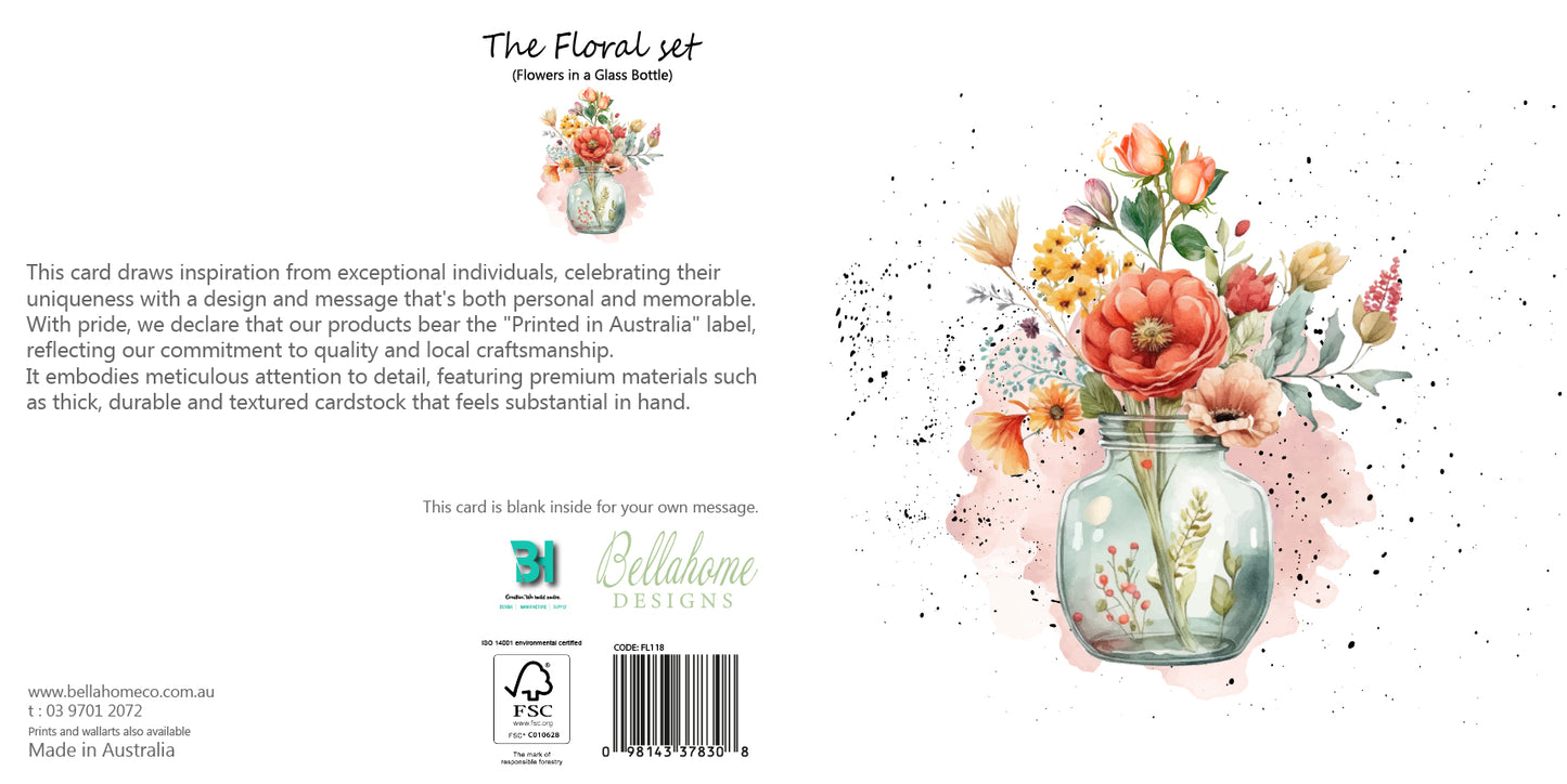 Flowers in a Glass Bottle Greeting Card - The Floral Set - 10 Pcs