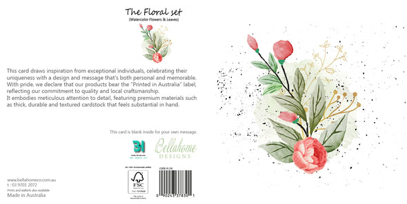 Watercolor Flowers & Leaves Greeting Card - The Floral Set - 10 Pcs