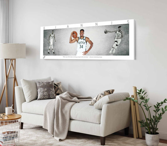 Giannis Antetokounmpo Basketball Panorama Stretched Canvas Wall Art wall art