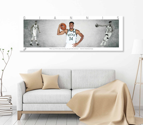 Giannis Antetokounmpo Basketball Panorama Stretched Canvas Wall Art wall art