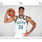 Giannis Antetokounmpo Basketball Panorama Stretched Canvas Wall Art wall art