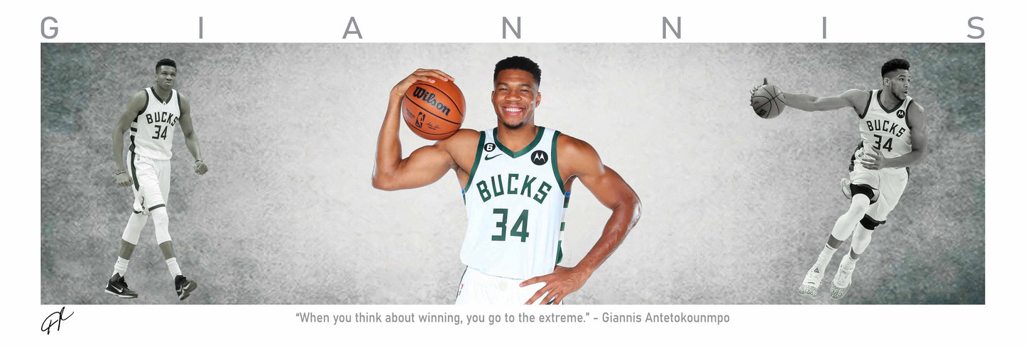 Giannis Antetokounmpo Basketball Panorama Stretched Canvas Wall Art wall art