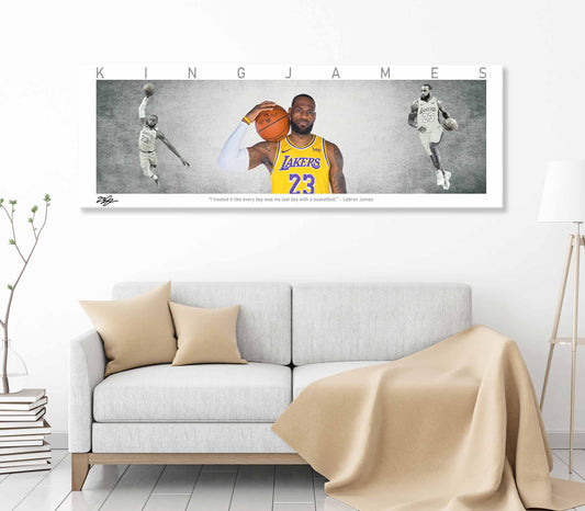 LeBron James Basketball Panorama Stretched Canvas Wall Art wall art