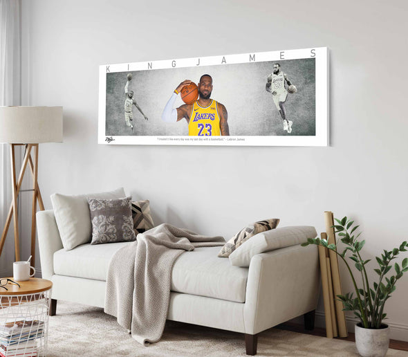 LeBron James Basketball Panorama Stretched Canvas Wall Art wall art