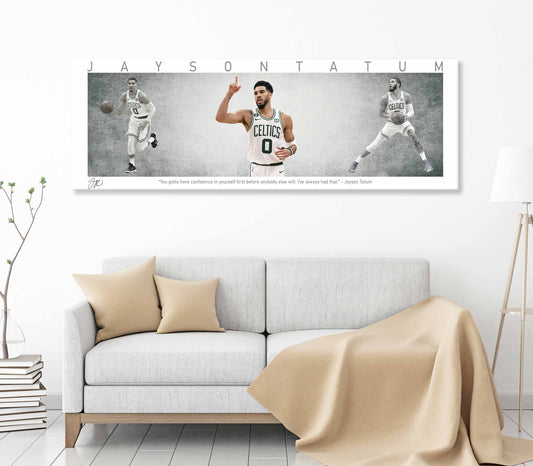 Jayson Tatum Basketball Panorama Stretched Canvas Wall Art wall art