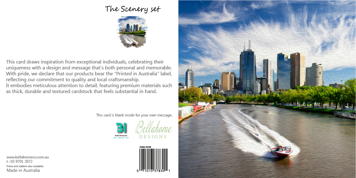 Yarra River and Melbourne Skyline Greeting Card - The Scenery Set - 10 Pcs