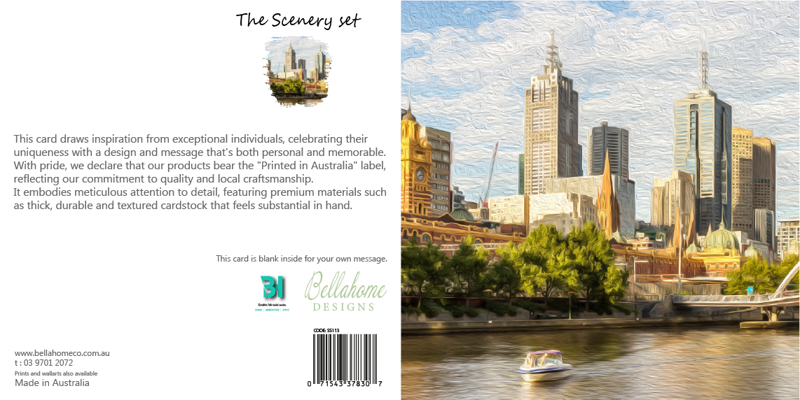 Melbourne Skyline & Yarra River Greeting Card - The Scenery Set - 10 Pcs