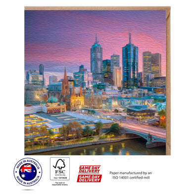 Melbourne Skyline Sunset Greeting Card - The Scenery Set - 10 Pcs