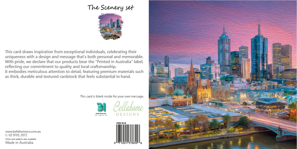 Melbourne Skyline Sunset Greeting Card - The Scenery Set - 10 Pcs