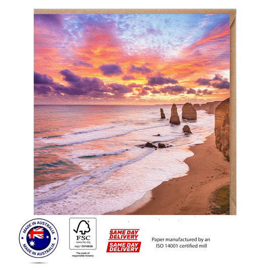 Stunning Sunset at Twelve Apostles Greeting Card - The Scenery Set - 10 Pcs