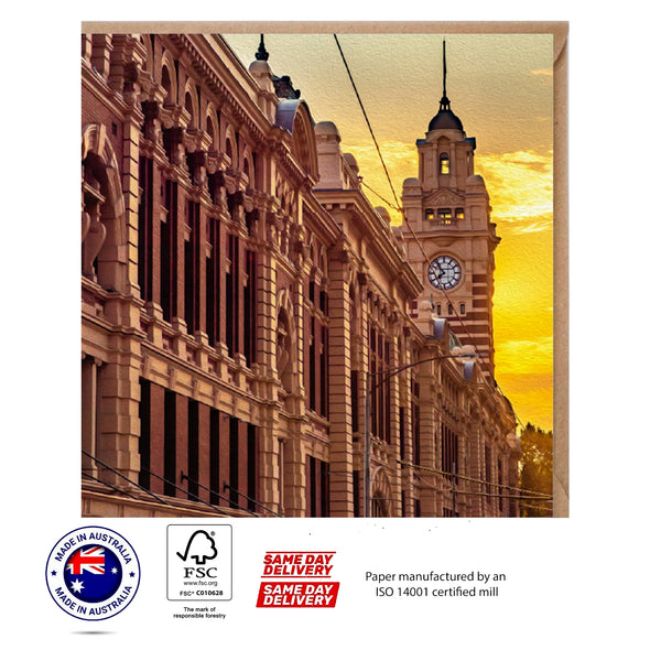 Flinders Street Station Clock Tower Greeting Card - The Scenery Set - 10 Pcs