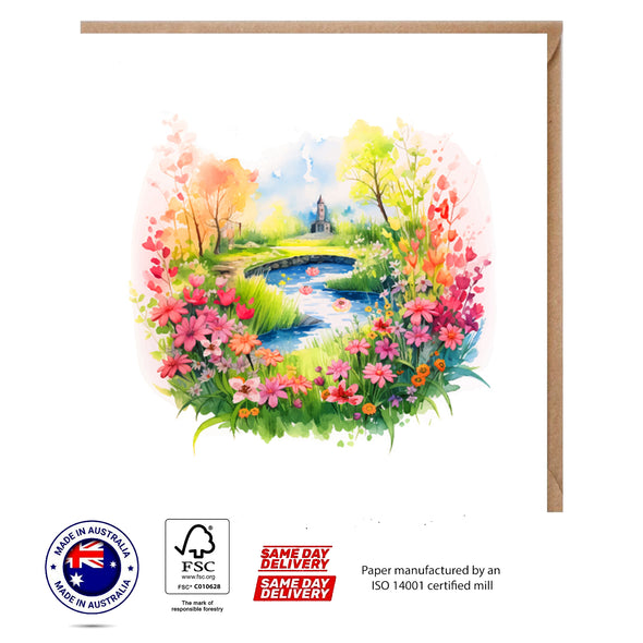 Flowers and Pond Greeting Card - The Scenery Set - 10 Pcs