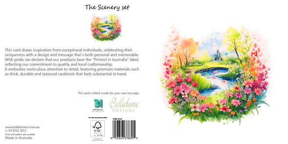 Flowers and Pond Greeting Card - The Scenery Set - 10 Pcs