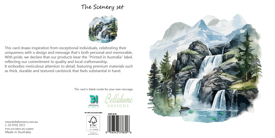 Waterfall Watercolor Greeting Card - The Scenery Set - 10 Pcs