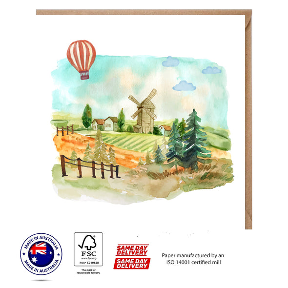 Farm and Ballon Greeting Card - The Scenery Set - 10 Pcs