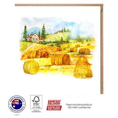 Harvest Field Watercolor Greeting Card - The Scenery Set - 10 Pcs