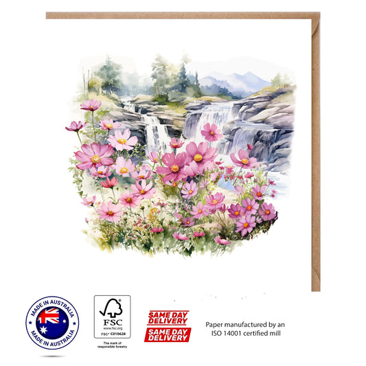 Waterfall and Flowers Greeting Card - The Scenery Set - 10 Pcs