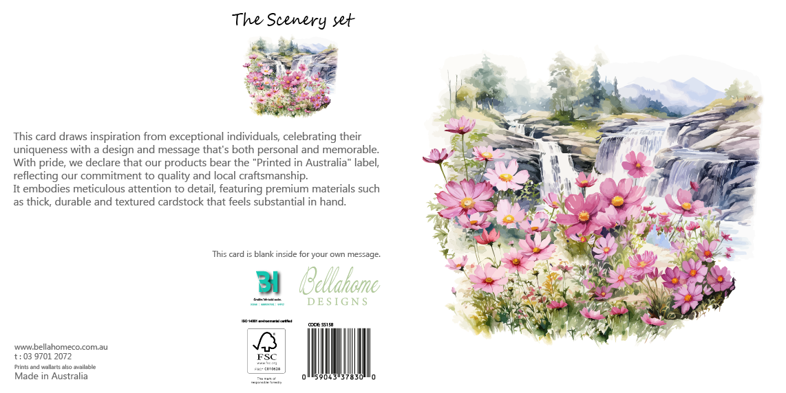 Waterfall and Flowers Greeting Card - The Scenery Set - 10 Pcs