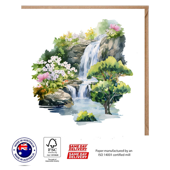 Waterfall in Forest Greeting Card - The Scenery Set - 10 Pcs