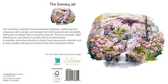 Beautiful Flowers with Waterfall Greeting Card - The Scenery Set - 10 Pcs