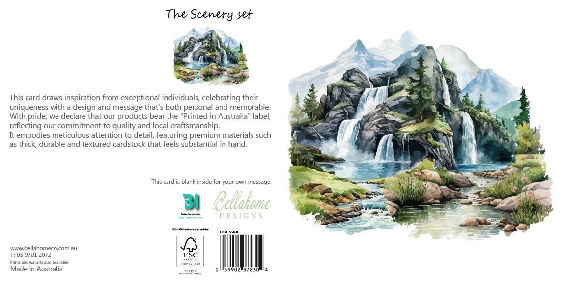 Waterfall and Mountain Greeting Card - The Scenery Set - 10 Pcs