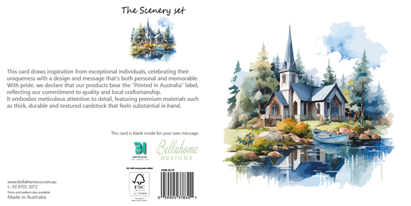 Church and Lake Greeting Card - The Scenery Set - 10 Pcs