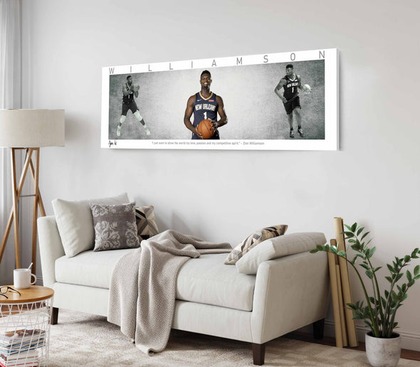 Zion Williamson Basketball Panorama Stretched Canvas Wall Art wall art