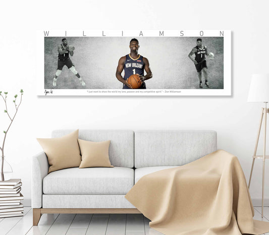 Zion Williamson Basketball Panorama Stretched Canvas Wall Art wall art