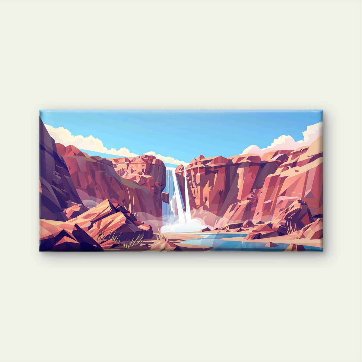 Waterfall Mountains Background Wall Art Canvas Office Home Room Framed 80x45cm