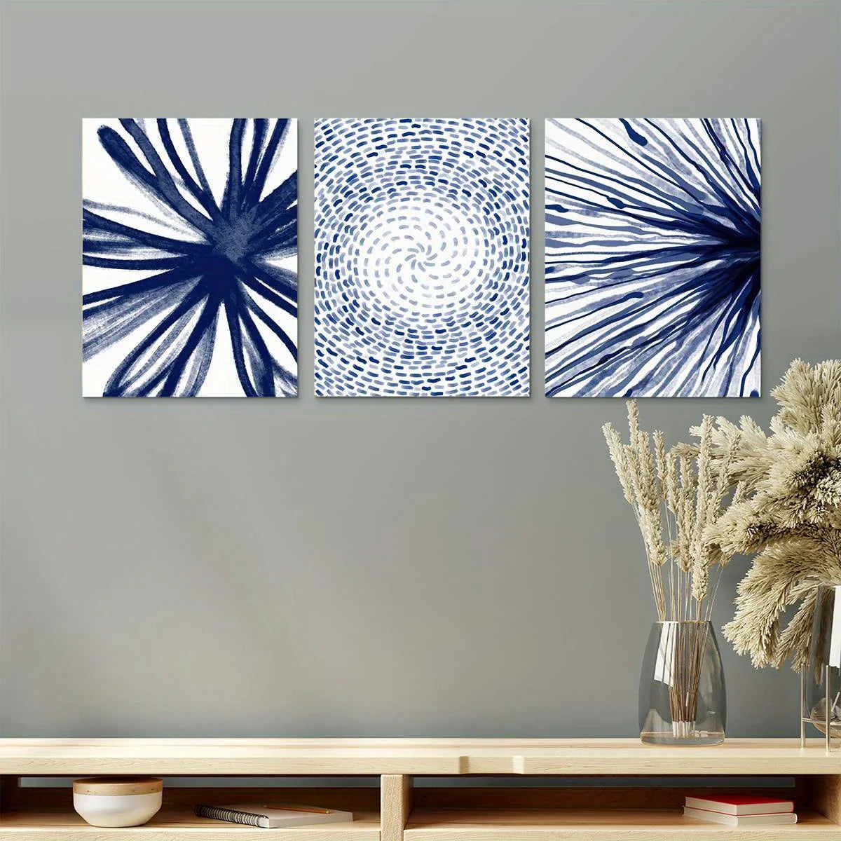 3pcs Blue Abstract Watercolor Dark Painting Metal Print Ready to Hang Art