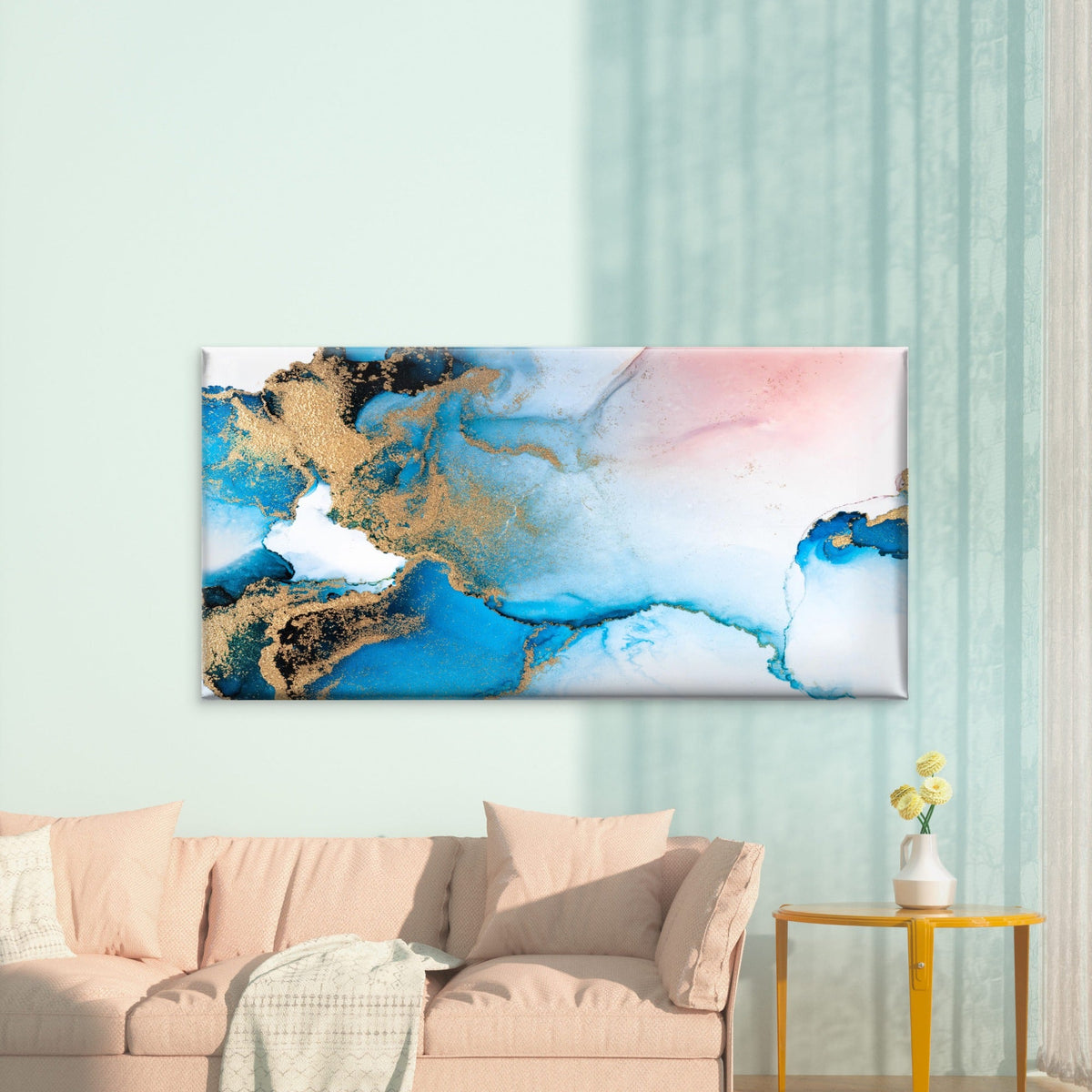 Blue Gold Abstract Canvas Wall Art Canvas Office Home Room Framed 120x60cm
