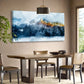 Indigo Abstract Mountain Modern Blue & Orange Wall Art canvas office home room framed 120x60cm