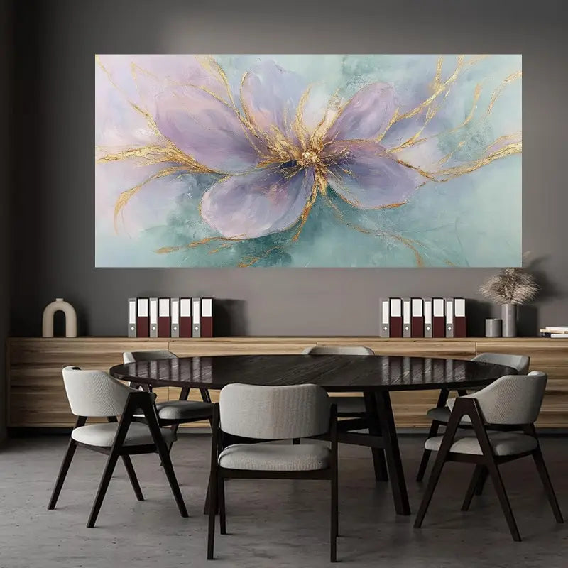Elegant Purple & Golden Floral Wall Art wall canvas office home room framed 120x60cm