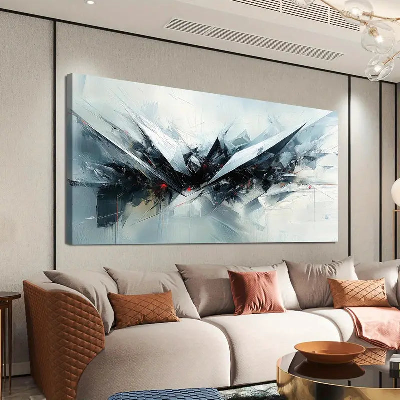 Modern Abstract Black & White Geometric Wall Art canvas office home room framed 120x60cm