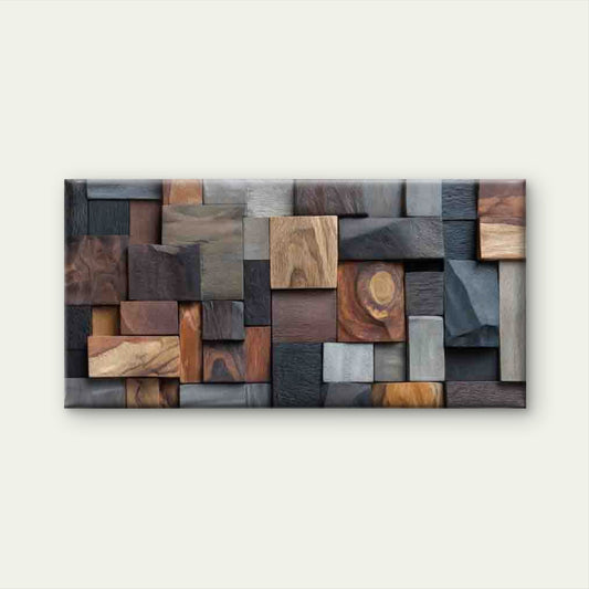 Abstract Wooden Block Mosaic Wall Art Canvas Office Home Room Framed 80x45cm