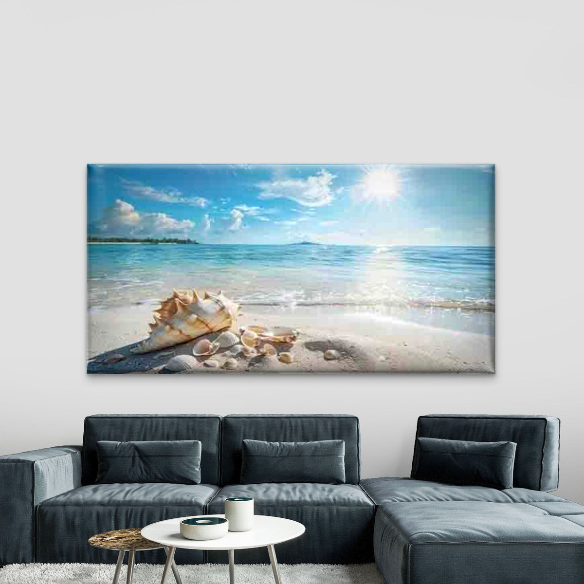 Ocean, Waves, Sand & Seashells Wall Art Canvas Office Home Room Framed 80x45cm