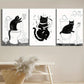 3pcs Black Cats on Toilet Whimsical Bathroom Metal Print Ready to Hang Art
