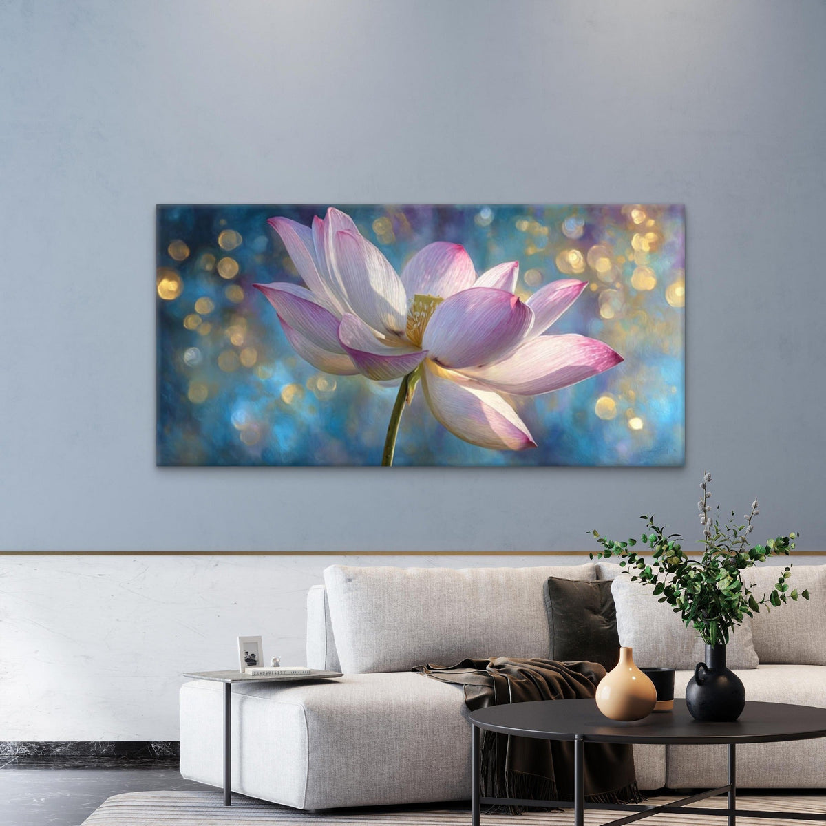 White & Pink for Lotus Flower Wall Art Canvas Office Home Room Framed 80x45cm