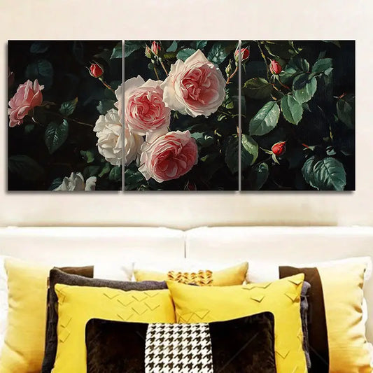 3pcs Oil Painting Roses Design Metal Print Ready to Hang Art