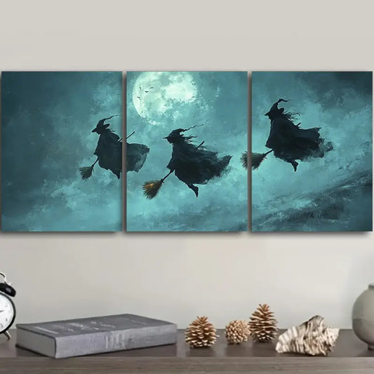 3pcs Witch Night Sky Metal Print Ready to Hang Art