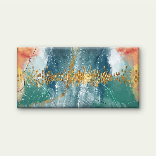 Teal Coral Gold Abstract Modern Wall Art Canvas Office Home Room Framed 80x45cm