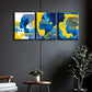 3pcs Simple Drawing of People in Blue Metal Print Ready to Hang Art