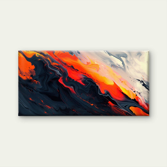 Abstract Fluid & Lava Black Wall Art Canvas Office Home Room Framed 80x45cm